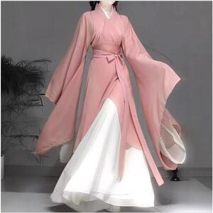 Ancient Chinese Korean Japanese Traditional Hanfu Set Pink White Cosplay Kdrama